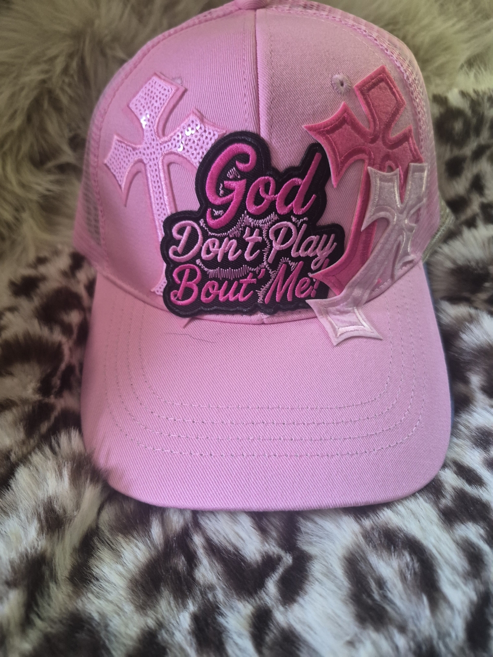 Pink 'God Don't Play Bout Me' Baseball Cap